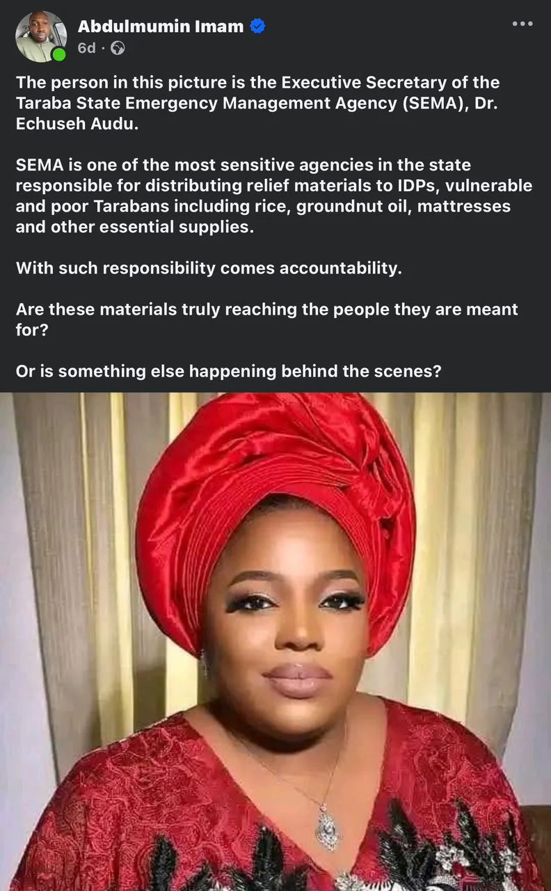Taraba SEMA Boss: Police Invite Activist Over Facebook Post Questioning Relief Distribution SEMA Issue